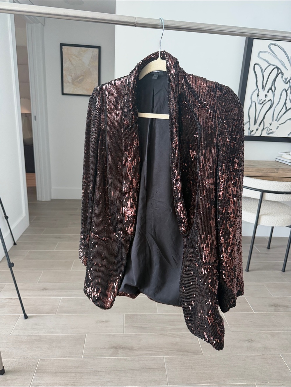 Sequin Open-Front Blazer Jacket in Copper Black